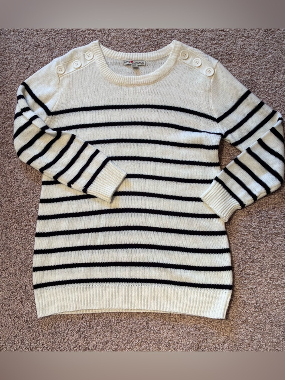 Love Change Italy Pullover Sweater In White Blue Stripe 1X Long Sleeve Knit